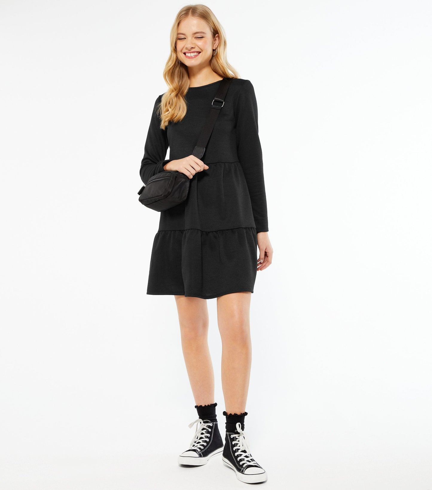Black Tiered Smock Mini Dress