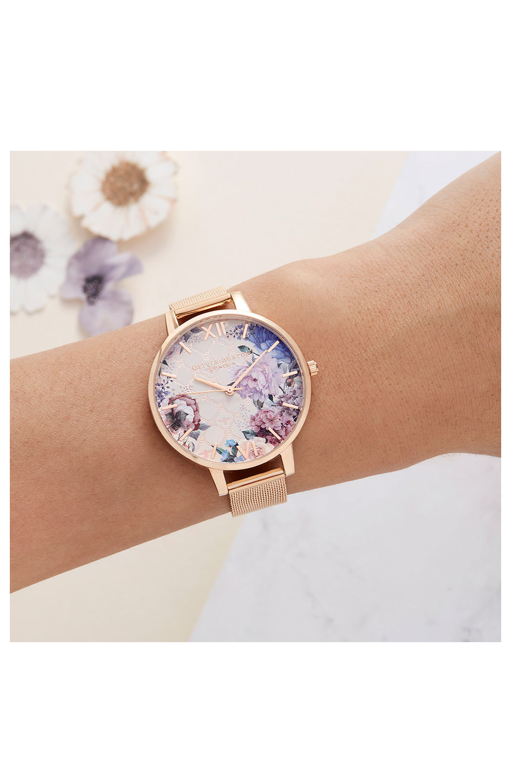 Olivia Burton Glasshouse Rose Gold Plated Mesh Ladies Watch